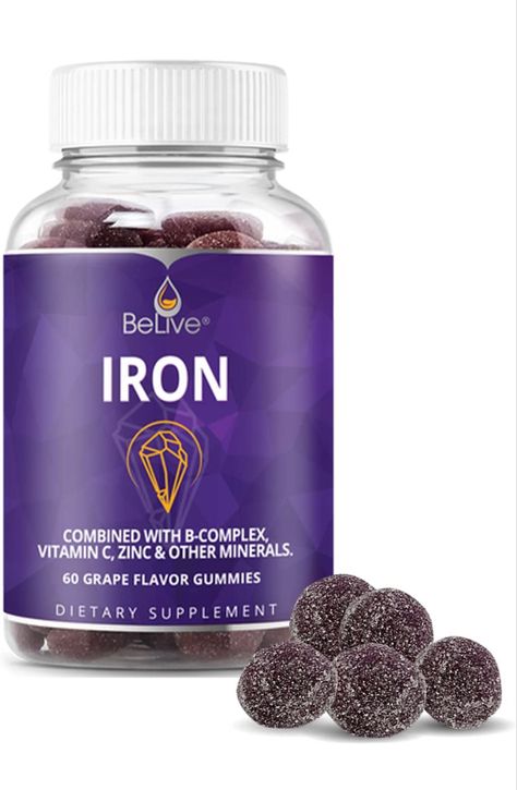 BeLive Iron Gummies with Vitamin C, A, B Complex, & Folate - Multivitamins for Adults & Children - Delicious with No After Taste, Vegan - Grape Flavor Multivitamins For Women, Vegan Iron, Grape Flavor, Multivitamin Supplements, Vitamin C And Zinc, Vegan Supplements, Gummy Vitamins, Fiber Supplements, Vitamin B Complex