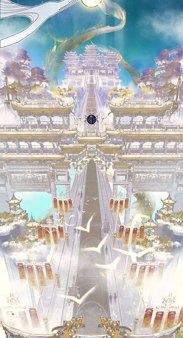 Chinese Places, Chinese Palace, Ancient Chinese Architecture, Heaven Official's Blessing, Anime Places, Castle Art, Chinese Landscape, Fantasy City, Fantasy Castle