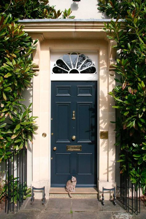 Dark Front Door, Victorian Front Door, Best Front Door Colors, Victorian Front Doors, Metal Front Door, Best Front Doors, Front Door Styles, Blue Front Door, Front Door Makeover