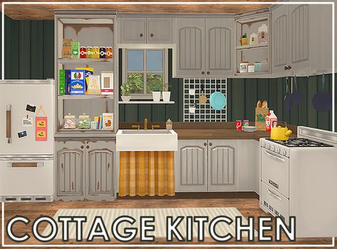 Oni’s Cottage Kitchen for Sims 2: This was a request I saw by @saartje77 that I couldn’t pass up. It was also my first official kitchen conversion. Cabinet - 400 Polys (Master) Has 9 Slots, 3 on each... Sims 2 Kitchen, Sims 4 Kitchen Cabinets, Sims 2 House, Sims Finds, Sims 2 Hair, Sims 4 Kitchen, Ts2 Cc, Kitchen Conversion, Sims 4 Game Mods