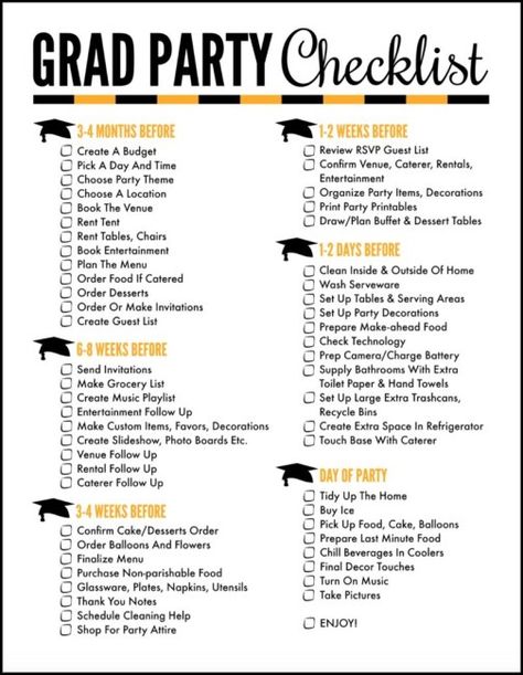 Grad Party Checklist for Graduation Party Planning |OHMY-CREATIVE.COM #graduationpartyplanning #graduationpartychecklist #printablegraduationpartychecklist Grad Advice Ideas, Graduation List Things To Do, Graduation Party Male, Grad Open House Ideas, Drinks For Graduation Party, Masculine Graduation Party, Grad Party Entertainment Ideas, Graduation Themes High School, Senior Events High School Ideas