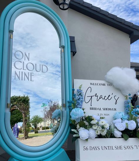 The bride was on cloud nine yesterday 😍🥰🫖☁️ 55 days until the wedding 🤍 She’s On Cloud 9 Bridal Shower Decor, Bridal Shower Cloud Nine, Bridal Shower On Cloud 9, Cloud Wedding Theme, On Cloud 9 Engagement Party, On Cloud 9 Theme, Garden Bachelorette, Cloud Wedding, Wedding Wednesday