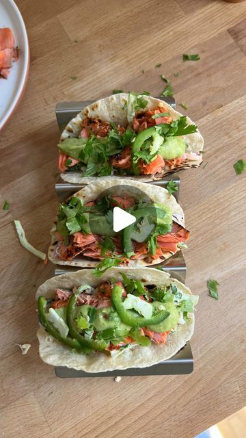 Megan Sheley on Instagram: "CHILI LIME SALMON TACOS WITH CUCUMBER CILANTRO SLAWWW - your fav summer taco. These were so delish and felt like the perfect, lighter summer taco. I used some wild caught salmon and seasoned with Tajin to get that chili + lime flavor, made a light slaw and then a simple avocado crema because y’all know me, it ain’t complete without a sauce. 
 RECIPE
3/4 lb wild caught salmon 
Tajin to season salmon with 

FOR THE SLAW 
2.5 cups Coleslaw mix or finely chopped cabbage
1 cup chopped mini cucumbers (like the real mini ones) 
1/3 cup chopped cilantro 
1/2 cup mayo of choice 
1 tbsp + 2 tsp red wine vinegar 
1/4 cup thinly sliced shallot 
1/4 tsp salt 
1 garlic clove minced 
1/2 tsp red pepper flakes 

FOR THE CREMA 
1/2 cup cilantro 
1/2 jalapeno, seeded 
1 large avo Season Salmon, Chili Lime Salmon, Summer Tacos, Salmon Tacos, Lime Salmon, Wild Caught Salmon, Avocado Crema, Mini Cucumbers, Salmon Seasoning