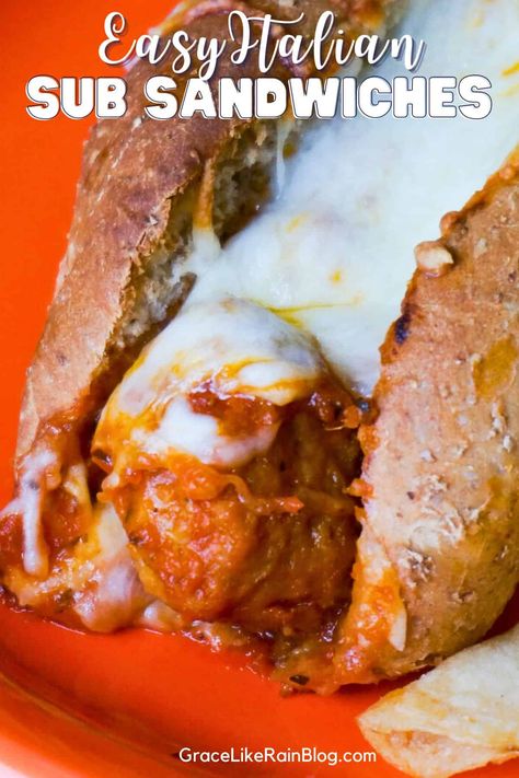 Easy Italian Sub Sandwiches with Frozen Meatballs - Grace Like Rain Blog Stovetop Appetizers, Meatball Sub Sandwiches, Sub Sandwich, Italian Meatball, Sandwhich Recipes, Meatball Sub, Baked Dinner Recipes, Italian Sub, Meatball Sandwich