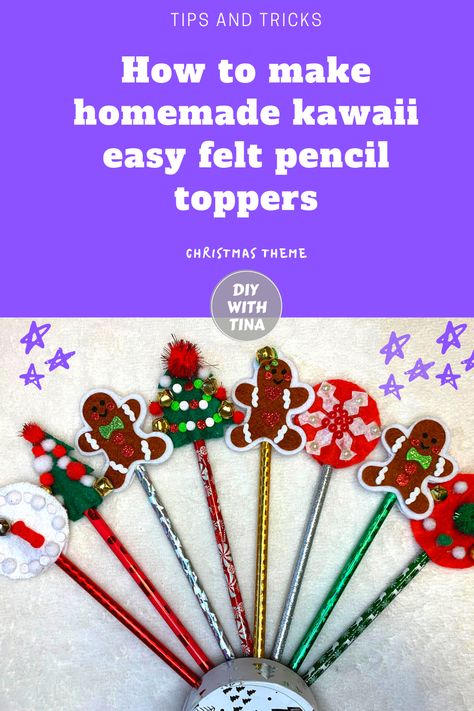 In today’s video, I show you how to make homemade kawaii easy felt pencil toppers for little kids using Dollar Tree supplies. It’s the last week of school before Christmas break and these cute pencil toppers will make an excellent year end handout to classmates. Make sure to watch until the end of the video to see how you too can make one for your child. Please join me as I explore more quick and easy DIY crafts. Follow me on YouTube, Instagram, and Pinterest. Christmas Pencil Toppers, Quick And Easy Diy Crafts, Felt Pencil Toppers, Christmas Party Favors Diy, Pencil Toppers Diy, Pencil Topper Crafts, Diy Pencil Holder, Last Week Of School, Pen Toppers