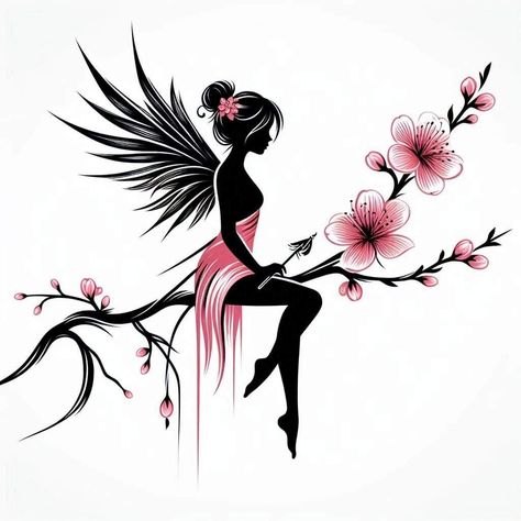 Angel Logo Design Ideas, Pixie Fairy Tattoo Ideas, Warrior Women Tattoo, Fairy Tattoo Stencil, Fairy Stencil, Cartoon Candle, Female Warrior Tattoo, Canvas Art Gifts, Silk Ribbon Embroidery Patterns