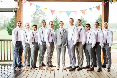 Gray Pants, Leather Suspenders Groomsmen Attire Colorful Diy Wedding, Suspenders Groomsmen, Groomsmen Suspenders, Brown Suspenders, Groomsmen Grey, Chapel Hill North Carolina, Groomsmen Ties, Groom And Groomsmen Attire, Leather Suspenders