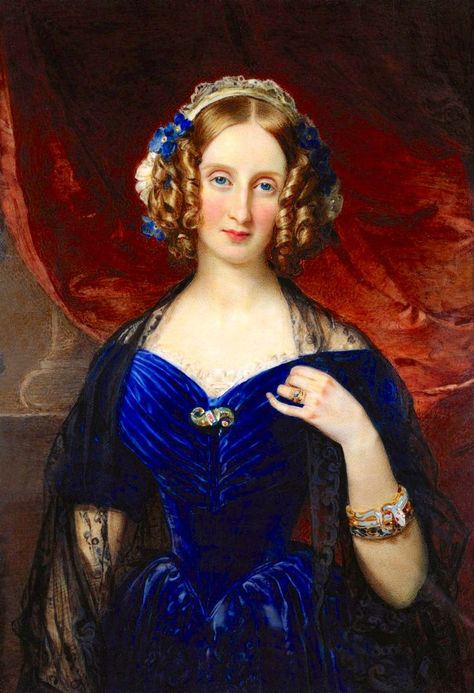 1846 Louise d'Orléans, Queen of the Belgians by William Charles Ross (Royal Collection - RCIN 420418). From their Web site; cropped & fixed spots & lft edge w Pshop, exp +25% shadows 40% 1130X1652 @72 619kj. 1830s Portrait, King Leopold, Princess Louise, French Royalty, Royal Portraits, Sir William, Historical Painting, European Royalty, Historical Dresses