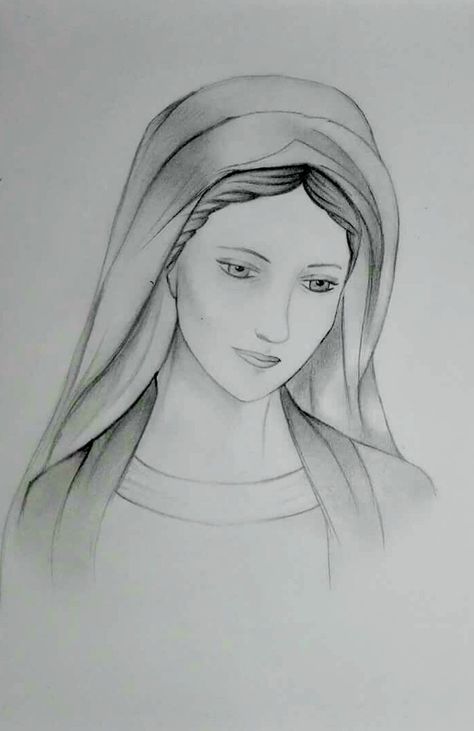 Mother Mary Drawing Easy, Mother Mary Drawing, Maria Drawing, Drawings About Love, Mary Drawing, Jesus Art Drawing, Christian Drawings, Mary Art, Virgin Mary Art