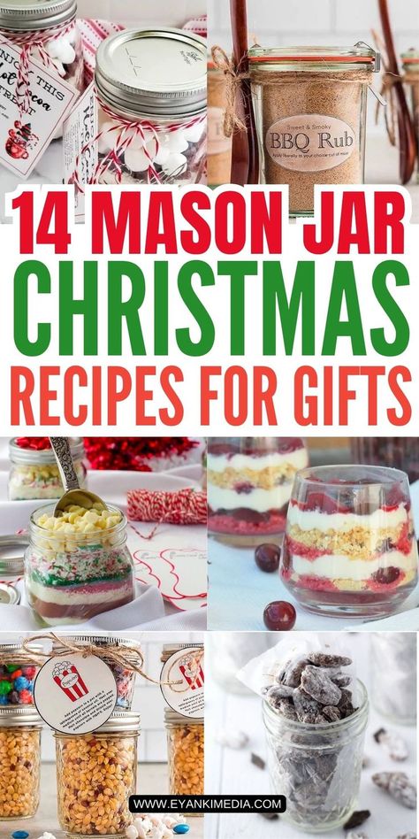 Create festive Mason jar recipes for Christmas gifts or parties. These simple recipes include delicious treats and creative ideas for layering ingredients. Perfect for holiday baking, gift exchanges, or adding a homemade touch to your celebrations. Mason Jar Bread Recipes Gift Ideas, Baking Mason Jar Gift Ideas, Baking Mix Gift Ideas, Christmas Treats In A Jar, Cookies In A Jar Christmas, Diy Food Gifts For Men, Cookie Recipe In A Jar Gift, Pint Cookie Jar Recipes, Mason Jar Cookie Mix Recipe Christmas