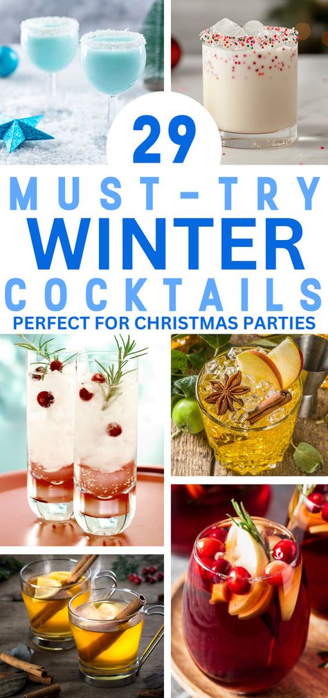 Warm up this season with the best winter cocktails! Whether you're craving a cozy hot toddy, a festive spiced rum punch, or a rich winter whiskey cocktail, these drinks are perfect for chilly evenings and holiday celebrations. Easy to make and full of seasonal flavors like cinnamon, nutmeg, and cranberry, these cocktails are sure to bring the cozy vibes to your winter gatherings. Winter Theme Drinks Cocktail Recipes, Cute Holiday Drink Ideas, Easy To Drink Cocktails, Signature Winter Cocktails, Winter Brunch Drinks, Dairy Free Christmas Cocktails, Cocktails For Cold Weather, Winter Theme Drinks, January Drink Specials