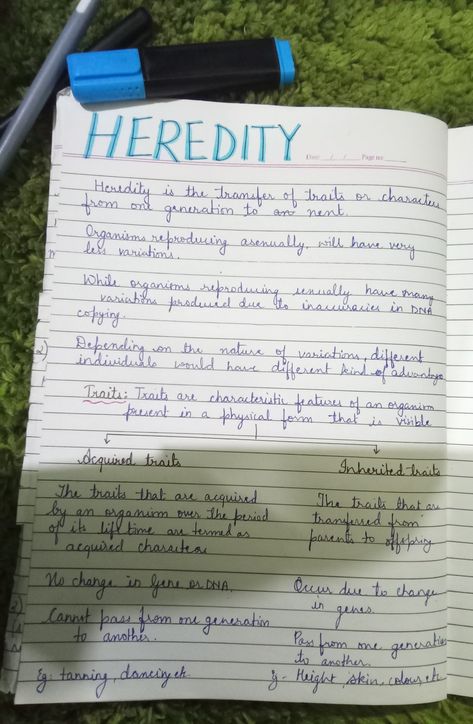 Heredity Notes Class 10, Assignment Ideas, Paper Presentation, Study Flashcards, Science Notes, Biology Notes, Handwritten Notes, Class 10, Art Logo