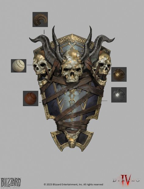 ArtStation - Diablo 4 Legacy weapon concept art Concept Art Props Design, Diablo 3 Concept Art, Diablo Character Art, Diablo 4 Art, Diablo 4 Concept Art, Diablo 2 Art, Diablo Concept Art, Shield Concept Art, Shield Character