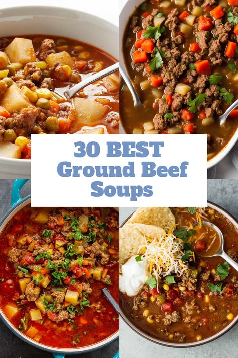 Brighten your summer meals with our vibrant Ground Beef Soup Recipes, including light and flavorful soups with ground beef perfect for warmer weather. Ground Meat Soup, Soups With Ground Beef, Ground Beef Soup Recipes, Beef Lentil Soup, Ground Beef Soup, Sausage Vegetable Soup, Beef Soups, Ground Beef Crockpot Recipes, Slow Cooker Ground Beef