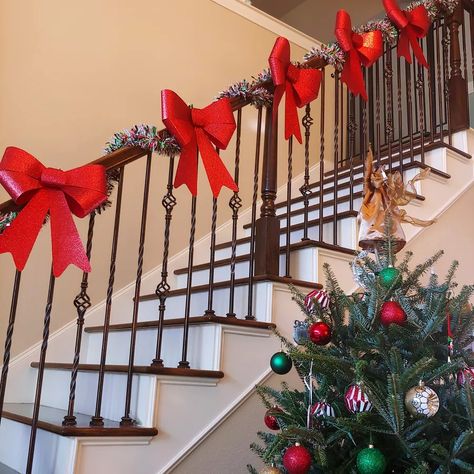 10ft Tinsel Christmas Garland Red … curated on LTK Christmas Tree Garland Tinsel, Stair Garland With Ribbon, Fabric Garland Christmas Stairs, Bows For Staircase Garland, Chriatmas Tree With Tinsel Garland, Christmas Banister, Tinsel Christmas, Christmas Tinsel, Tinsel Garland