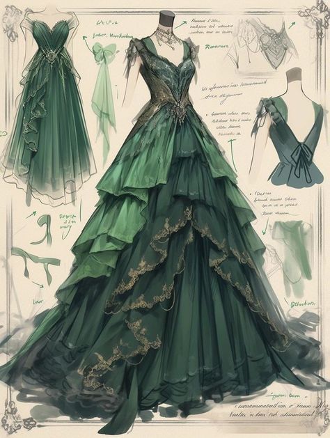 Goth Honeymoon, Dark Green Dress Aesthetic, Butterfly Ball Gown, Grand Dresses, Cottagecore Gown, Royalty Outfits, Creative Dresses, Magical Dress, Whimsical Dress