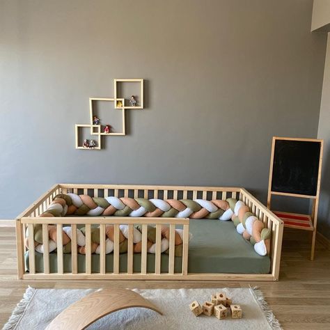 Savannah - Montessori, Toddler Floor Bed, Kids, Handmade ✨ #toddlergames #toddlers #toddlertoys #firstbirthday #firstbirthdayideas #nurserydecor #nursery #babyroom #babyroomdesign #kidsroom #toddlerroom #montessory #woodentoys #firstbirthdayparty #kidsofinstagram #playroomdecor #woodentoys #imagineplay #playroomdecor #playroomdesign #toddlerapproved #activitiesforkids #education #stemforkids Diy Montessori Bed, Floor Bed Kids, Baby Floor Bed, Floor Bed Toddler, Montessori Toddler Rooms, Kids Floor Bed, Diy Toddler Bed, Toddler Floor Bed, Bed Kids