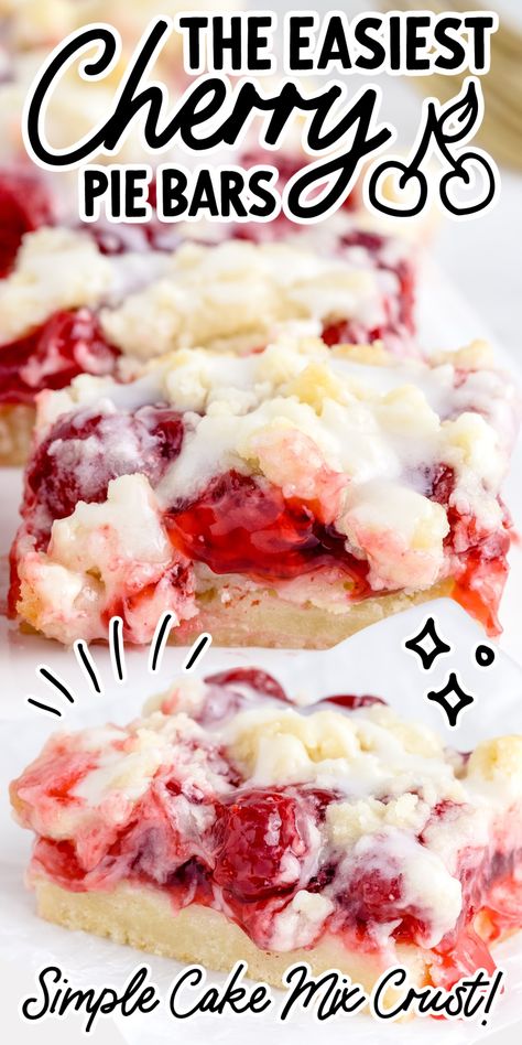 Close-up shot of pieces of cherry pie bars. Cherry Dessert Bars, Cherry Pie Filling Recipes Easy, Cherry Filling Recipes, Cherries Dessert, Cherry Pie Bars Recipe, Cherry Pie Filling Recipes, Cherry Recipes Dessert, Cherry Pie Bars, Cherry Bars