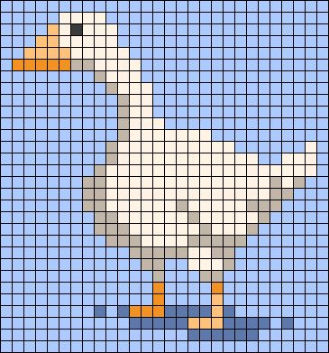 Alpha pattern #172100 Goose Cross Stitch, Unique Cross Stitch, Cross Stitch Tutorial, Pixel Art Grid, Pixel Design, Tapestry Crochet Patterns, Silly Goose, Cross Stitch Supplies, Crochet Basket Pattern