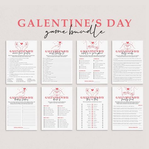 "There's no better way to celebrate the day of the year dedicated to gal pals than with this big Galentines Day games bundle. Whether you're stuck at home this Galentines Day, or away with your girl squad, you won't get bored with these fun games! The games feature modern lineart of well-known hand gestures and beautiful fonts, and they will take your Galentine's Day party to the next level. Whether you're going to a Galentine's Day party, hosting one or having a virtual Galentines Day, these ga Party Games For Woman, Galentines Party Games Girls Night, Galentines Party Adult, Fun Galentines Party Games, Galentines Game Ideas Girls Night, Valentines Party Games For Adults, Self Love Games For Women, Galentines Party Game Ideas, Galentines Questions