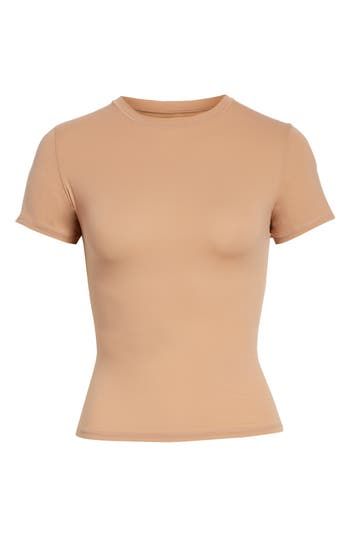 This crewneck T-shirt that perfectly hugs your curves with a buttery-soft feel is perfect to wear alone or layer under closet essentials. 20 1/2" length (size Medium) Crewneck 79% nylon, 21% spandex Machine wash, line dry Imported Women's Clothing Sienna Color, Boyfriend Tshirt, Tan Shirt, Henley Tee, Boyfriend T Shirt, Athletic Shirts, Trending Tshirts, Collar Shirts, T Shirt Top