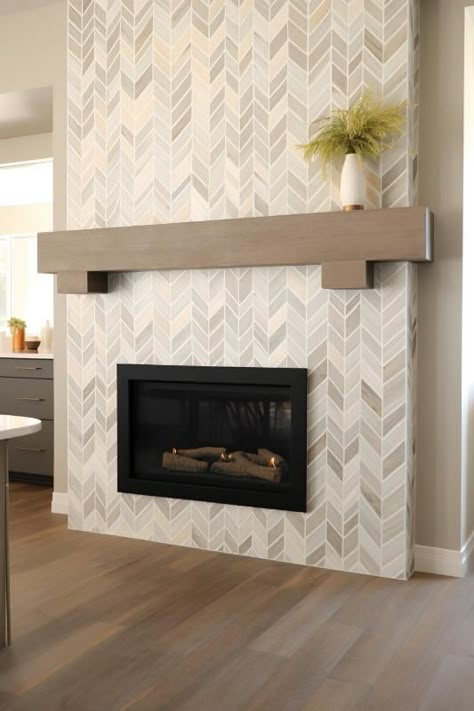 40 Charming Farmhouse Fireplace Tile Ideas You’ll Love Farmhouse Gas Fireplace, Farmhouse Fireplace Tile, Modern Fireplace Tiles, Tiled Fireplace Wall, Fire Restoration, Herringbone Fireplace, Fireplace Tile Ideas, Fireplace Redo, Tile Decor