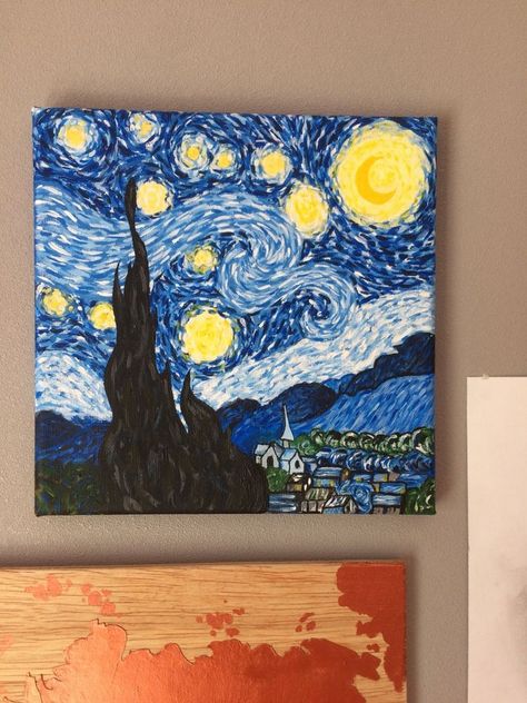 What To Paint On A Square Canvas, Stary Night Paintings, Starry Night Sketch, فنسنت فان جوخ, Starry Night Painting, Arte Van Gogh, Canvas Drawings, Soyut Sanat Tabloları, Abstract Art Painting Diy