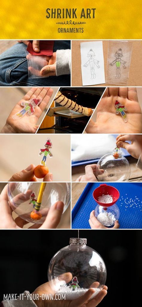 Shrink Art Snow Globe Ornament Craft. Let kids draw their self-portrait and turn it into a cute winter art snow globe! Cute Winter Art, Crafts For Christmas, Snow Globe Ornament, Winter Diy Crafts, Diy Crafts Christmas, Art Ornaments, Shrink Art, Ornament Craft, Wine Bottle Diy Crafts