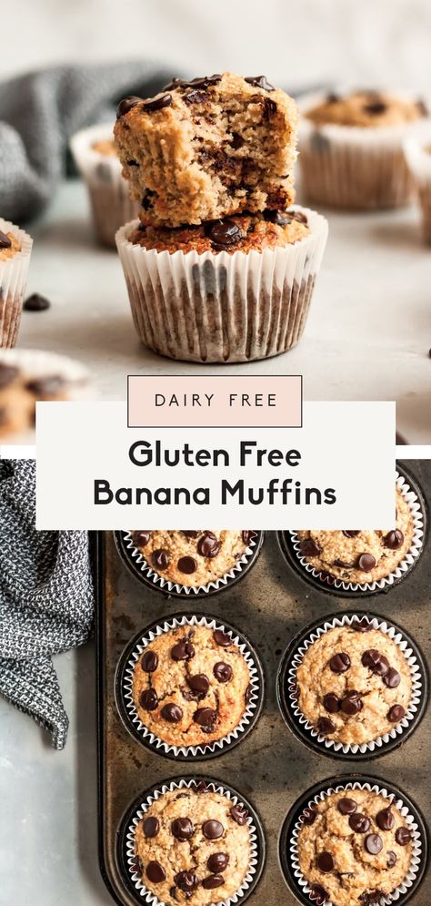 The best dairy free and gluten free banana muffins made with a mix of almond flour and oat flour. These gluten free banana muffins are naturally sweetened with bananas and a bit of pure maple syrup and make a wonderful,  freezer-friendly breakfast or snack. Add chocolate chips to make them extra special! #muffins #glutenfree #almondflour #bananamuffins #healthysnack Banana Muffins With Chocolate Chips, Favorite Deserts, Muffins With Chocolate Chips, Paleo Breads, Muffins With Chocolate, Gluten Free Banana Muffins, Gluten Free Dinner Easy, Banana Muffin Recipe, Diet Recipes Easy