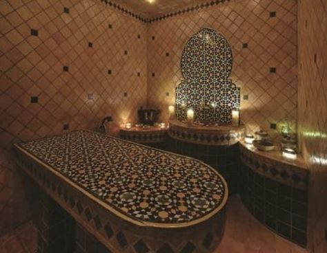 Moroccan Home Design, Turkish Bath House, Bath Top, Moroccan Bath, Moroccan Bathroom, Spa Room Decor, Spa Interior Design, Morocco Design, Barber Shop Decor