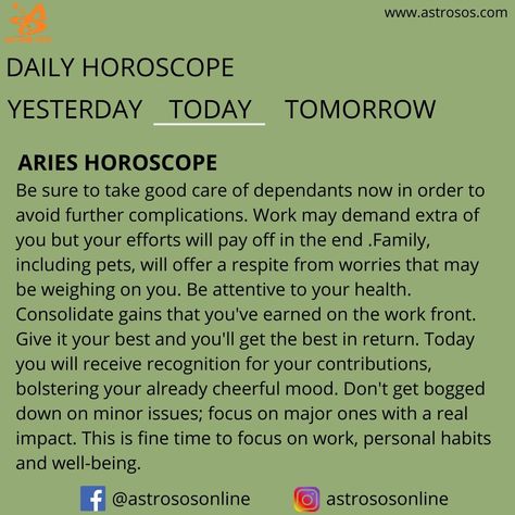 ARIES - Be sure to take good care of dependants now in order to avoid further complications. Work may demand extra of you but your READ MORE CLICK ON LINK Aries Horoscope Today, Today Horoscope, Aries Horoscope, Yesterday And Today, Daily Horoscope, For Today, Quick Saves