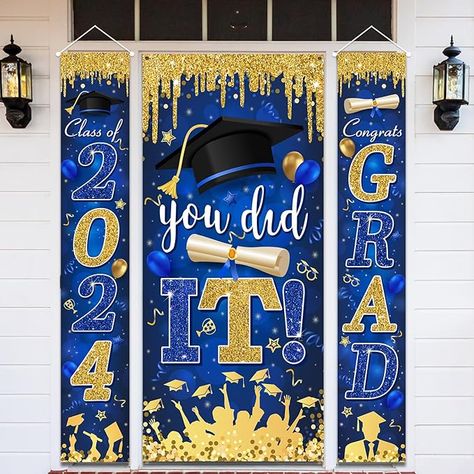 Amazon.com: Blue and Gold Graduation Decorations Class of 2024 Porch Sign Congrats Grad Banner and You Did It Graduation Door Cover for High School College Graduation Party Supplies Indoor Outdoor(Blue) : Office Products Blue And Gold Graduation, Gold Graduation Decorations, College Graduation Party, Grad Banner, College Graduation Parties, Gold Party Decorations, Graduation Banner, Graduation Party Supplies, Congrats Grad