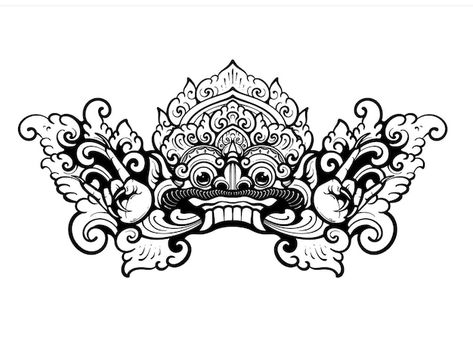 Balinese Mask Tattoo, Barong Mask Tattoo, Balinese Mask, Balinese Tattoo, Black And White Flower Tattoo, Motif Vector, Barong Bali, Balinese Art, Travel Background