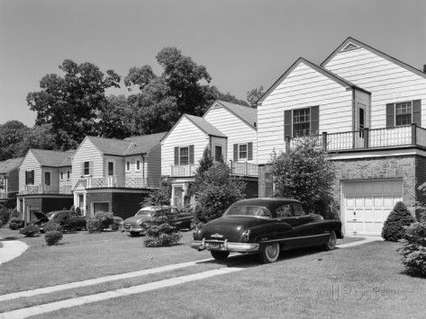 1950s Suburbia | Home, York and Queen on Pinterest 50s Suburbia Aesthetic, 1950 House, 1950s Aesthetic, Suburban Street, 50s House, 1950s Art, 1950s House, Suburban House, New York Poster