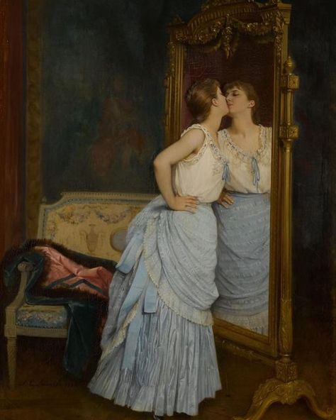 Auguste Toulmouche, Mirror Paint, Pre Raphaelite, Victorian Art, European Art, Belle Epoque, French Artists, Interior Art, The Mirror