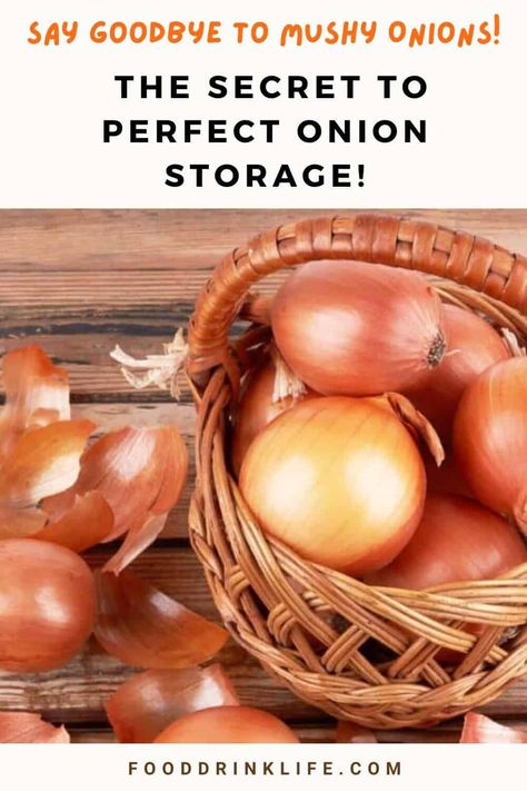 A wicker basket filled with whole and peeled onions on a wooden surface, featuring text about the secret to perfect onion storage during a California National Parks road trip. Kitchen Onion Potato Storage, Onion Storage Ideas, Where To Store Potatoes, Store Onions, Storing Onions, National Parks Road Trip, Onion Storage, Potato Storage, Vegetable Bin