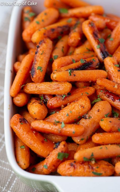 The Best Honey Glazed Roasted Carrots - Your Cup of Cake Carrot Cake Roasted Carrots, Carrots Baked In Oven, Honey Butter Roasted Carrots, Garlic Honey Carrots, Honey Roasted Baby Carrots, Baby Carrots In Oven, Oven Roasted Baby Carrots, Baked Honey Glazed Carrots, Baked Baby Carrots