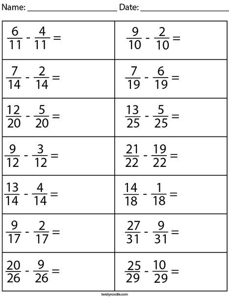 Free Fraction Worksheets, Math Worksheets For Kids, Grade 5 Math Worksheets, Math Fractions Worksheets, Simple Fractions, Add And Subtract Fractions, Math Practice Worksheets, Adding Fractions, Adding And Subtracting Fractions