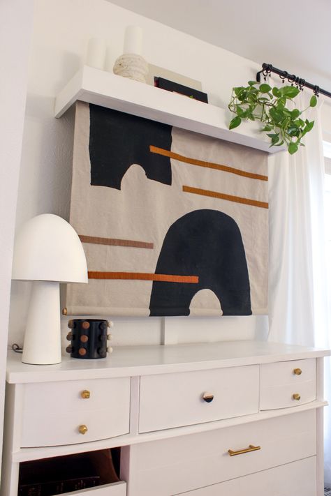 Diy Tv Cover, Tv Cover Up, Diy Tapestry, Shelf Diy, Hidden Tv, Tv Covers, Plywood Flooring, Tv In Bedroom, Diy Tv