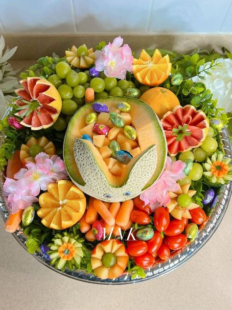 Charcuterie Boards, Grazing Trays, Snack Platters, Meat, Cheese, and Beyond | Wow EASTER FRUIT TRAY🍒🫐 🐰🍊🥕🍈 | Facebook Rabbit Fruit Tray, Easter Bunny Fruit Platter, Cow Fruit Tray, Easter Fruit Board, Bunny Fruit Platter, Easter Fruit Charcuterie Board, Easter Fruit Platter, Easter Fruit Tray Ideas, Easter Fruit Ideas