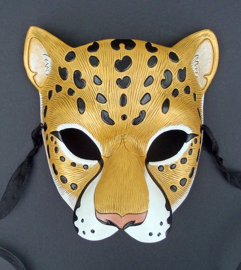 Mexican Jaguar, Mascara Papel Mache, Jaguar Mask, Golden Jaguar, Cardboard Mask, Aztec Culture, Mask Painting, Fancy Bows, Fox Mask