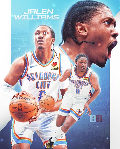 Ben_GFX | Jalen Williams Poster 💻🎨 • DM for any inquiries 📥 • #nba #thunderup #thunder #basketball #okc #thunder #graphicdesign #graphics… | Instagram Sports Poster Design, Shai Gilgeous Alexander, Sport Posters, Sports Poster, Sport Poster Design, Okc Thunder, Basketball Photography, Nba Wallpapers, Basketball Design