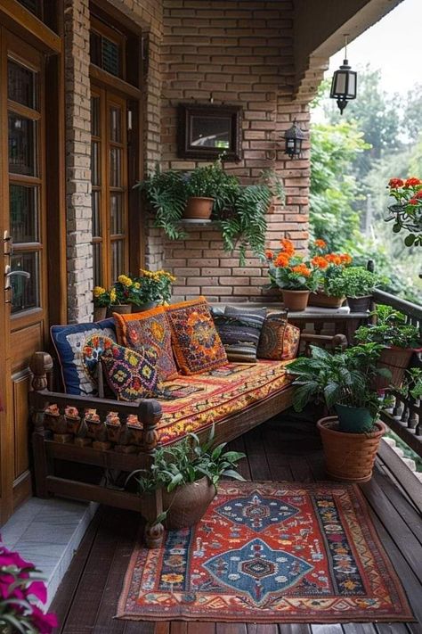 Persian Courtyard, Boho Balcony, Couches Living, Courtyard Gardens, Dekorasi Kamar Tidur, Small Balcony Decor, Garden Rooms, Victorian Terrace, Front Porch Decorating