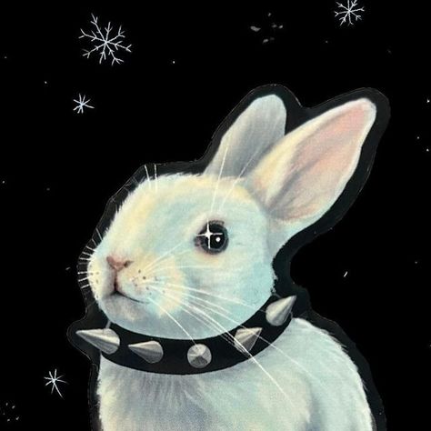 Jeri Rae Venegas on Instagram: "Soft/Spiky bunny stickers are here in my shop! They’re so adorable and tuff, like you🐰🗡️  #womenillustrators #illustratorsoninstagram #painting #drawing #whimsigoth #gothaestetic #softgrunge #spikes #rabbitart #jeriraeart #bunbun #bunny" Weird Bunny Art, Evil Bunny Aesthetic, Two Bunnies Drawing, Goth Bunny Tattoo, Dark Bunny Aesthetic, Vintage Bunny Illustration, Scared Bunny, Bunny Art Painting, Bunny Art Cute