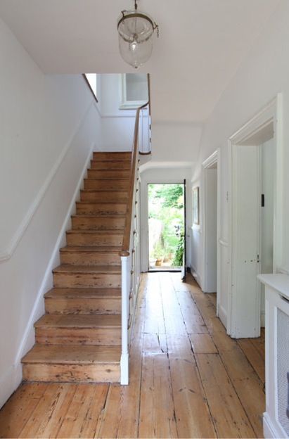 Natural pine flooring and staircase Wooden Stairs, Wooden Floors, Pine Floors, Wide Plank, Style At Home, Wooden Flooring, Home Fashion, House Inspiration, My Dream Home