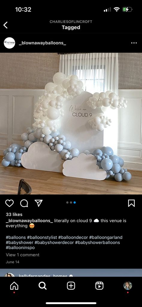 Cloud 9 Photo Backdrop, Cloud 9 Balloon Garland, Balloon Arch Clouds, Cloud Theme Balloon Arch, Dreamy Baby Shower Theme Boy, In The Clouds Bridal Shower Theme, Cloud Photo Backdrop, Cloud Balloon Backdrop, Cloud Bridal Shower Ideas