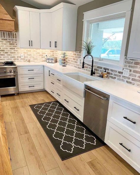 U Shaped Kitchen Design Ideas, White Kitchen With Black Hardware, Ranch Kitchen Remodel, Kitchen Revamp, Simple Kitchen Remodel, House Before And After, Shaped Kitchen, Kitchen Layout Plans, House Remodeling