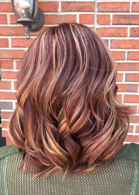 Copper, violet, blonde balayage                                                                                                                                                                                 More Hair Color Copper, Red And Blonde, Brown Hair Shades, Blonde Balayage Highlights, Blond Balayage, Balayage Hair Dark, Hair Color Auburn, Copper Hair Color, Brown Hair Balayage