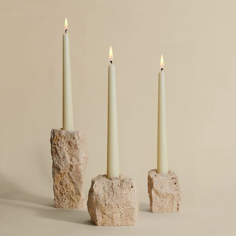 Large Travertine Candlestick Holder - Faire Bali Candle Holder, Japandi Candle Holder, Rustic Candle Holder, Pebble Candle Holder, Travertine Candle Holder, Stone Wedding Decor, Travertine Decor, Candlestick Decor Ideas, Natural Candle Holders