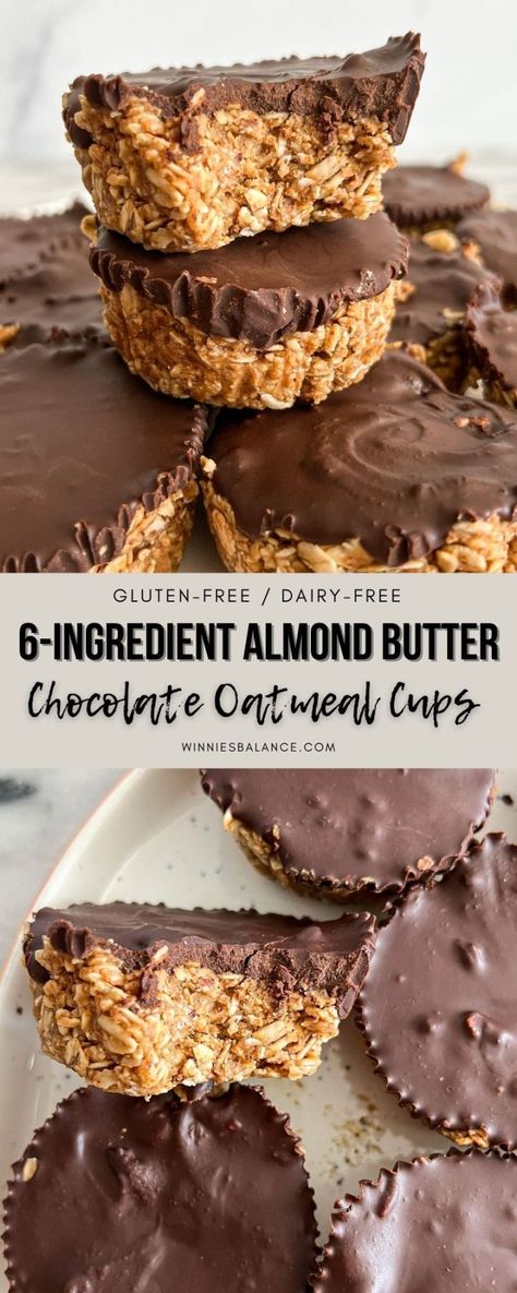 Almond Butter Chocolate Oat Cups, No Bake Chocolate Peanut Butter Oatmeal Cups, Almond Butter Oat Cups, 6 Ingredient No Bake Peanut Butter Chocolate Oat Cups, Almond Butter Granola Bites, No Bake Oatmeal Cups, Chocolate Pb Oat Cups, Almond Butter Chocolate Cups, Chocolate Peanut Butter Oatmeal Cups